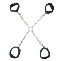 Хрестовина Punishment – Hog-Tie – Black, наручники + поножі на ланцюжку — Переглянути зображення 1