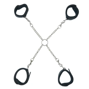 Хрестовина Punishment – Hog-Tie – Black, наручники + поножі на ланцюжку