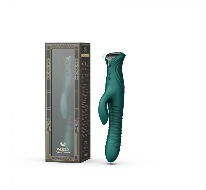 Смарт пульсатор-кролик з вібрацією Zalo Mose 2 Turquoise Green, підігрів до 42 °C, кристал Swarovski