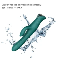Смарт пульсатор-кролик з вібрацією Zalo Mose 2 Turquoise Green, підігрів до 42 °C, кристал Swarovski — Переглянути зображення 9