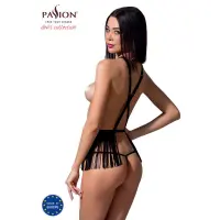Комплект білизни Passion Exclusive INDRA SET OpenBra L/XL, black, стрінги, портупея з бахромою — Переглянути зображення 2