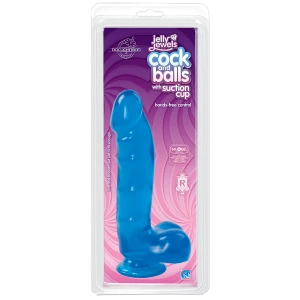 Фаллоимитатор Doc Johnson Jelly Jewels Cock & Balls Blue, диаметр 3,6см, антибактериальный ПВХ