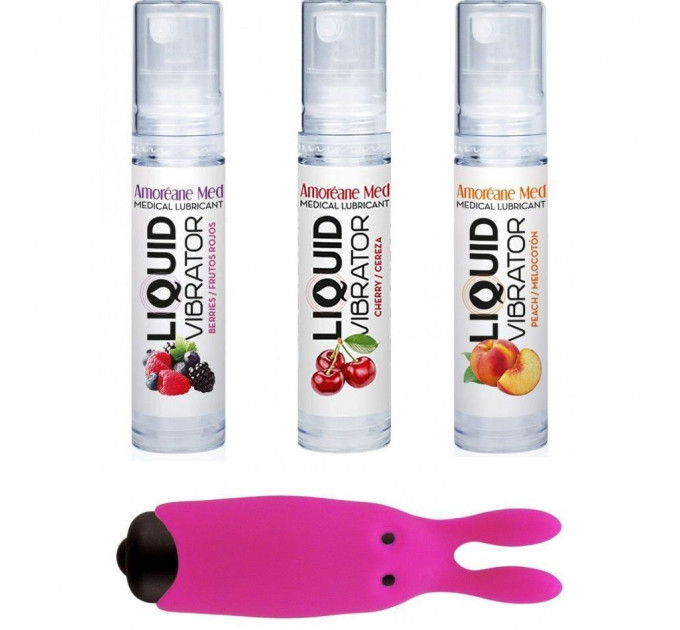 Набір з 3-х смаків стимулювального лубриканта Amoreane Med (3х10мл) та віброкулі Adrien Lastic Pink