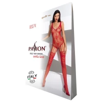Ажурний бодістокінг з імітацією панчіх Passion BS074 red — Переглянути зображення 4