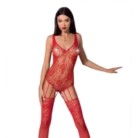 Ажурний бодістокінг з імітацією панчіх Passion BS074 red — Переглянути зображення 1