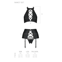 Комплект з еко-шкіри з імітацією шнурівки Passion NANCY SET S/M black топ, трусики, пояс для панчіх — Переглянути зображення 5