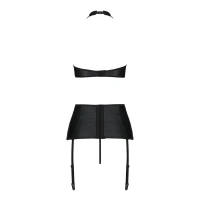 Комплект з еко-шкіри з імітацією шнурівки Passion NANCY SET S/M black топ, трусики, пояс для панчіх — Переглянути зображення 4