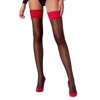 Панчохи Passion ST120 1/2 black-red, на ажурній силіконовій резинці, з вишуканим декором та люре — Просмотреть изображение 1