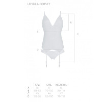 Корсет с пажами, трусики с ажурным декором и открытым шагом Passion URSULA CORSET L/XL, white
