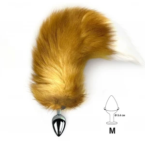 Металева анальна пробка з хвостом із натурального хутра Art of Sex size M Red fox