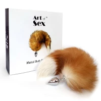Металева анальна пробка з хвостом із натурального хутра Art of Sex size M Red fox — Переглянути зображення 6