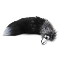 Металева анальна пробка Лисячий хвіст Alive Black And White Fox Tail M, діаметр 3,4 см — Переглянути зображення 2