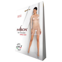 Бодистокинг-платье с глубоким воротом Passion BS093 white, длинные рукава Бодистокинг-платье с глубоким воротом Passion BS093 white, длинные рукава