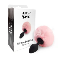 Силіконова анальна пробка М Art of Sex - Silicone Butt plug Rabbit Tail Pink, діаметр 3,5 см — Просмотреть изображение 3
