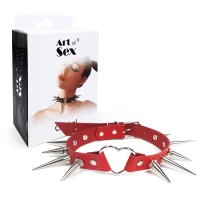 Чокер-серце з великими шипами, із натуральної шкіри Art of Sex - Crystal, колір червоний — Переглянути зображення 5