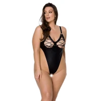 Боді з екошкіри Passion CELINE BODY 4XL/5XL black, з доступом, відкритий — Переглянути зображення 1
