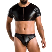 Комплект чоловічої білизни під латекс Passion 057 SET PETER XXL/XXXL Black, кроп-топ, стринги — Просмотреть изображение 1