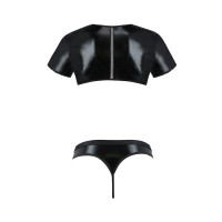 Комплект мужского белья под латекс Passion 057 SET PETER XXL/XXXL Black, кроп-топ, стринги — Просмотреть изображение 6