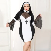 Еротичний костюм черниці JSY «Грішниця Лола» Plus Size Black, сукня, хрест, апостольник — Переглянути зображення 5