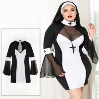 Еротичний костюм черниці JSY «Грішниця Лола» Plus Size Black, сукня, хрест, апостольник — Переглянути зображення 6
