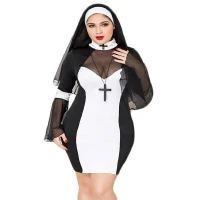 Еротичний костюм черниці JSY «Грішниця Лола» Plus Size Black, сукня, хрест, апостольник — Переглянути зображення 1