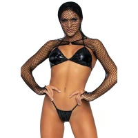 Комплект білизни Leg Avenue Bikini top, g-string &amp; shrug One size Black, фетиш-болеро, ліф, стрінги — Переглянути зображення 1