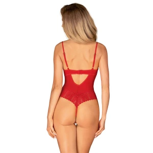 Боді з доступом Obsessive Ingridia crotchless teddy XS/S, червоне, відкриті груди