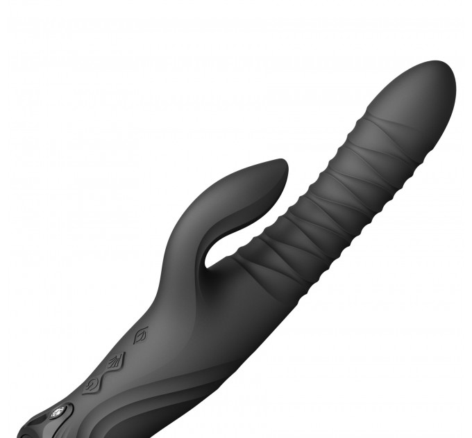 Смарт пульсатор-кролик з вібрацією Zalo Mose 2 Obsidian Black, підігрів до 42 °C, кристал Swarovski