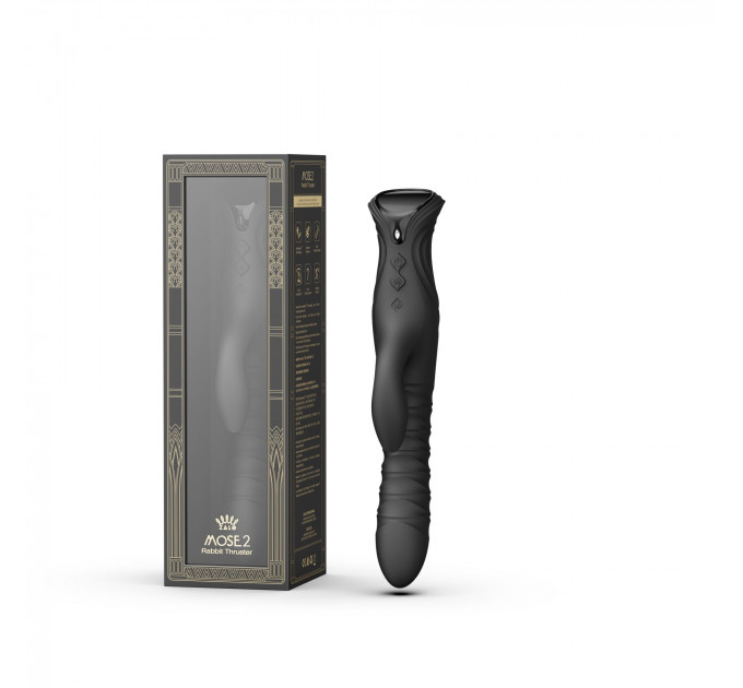 Смарт пульсатор-кролик з вібрацією Zalo Mose 2 Obsidian Black, підігрів до 42 °C, кристал Swarovski