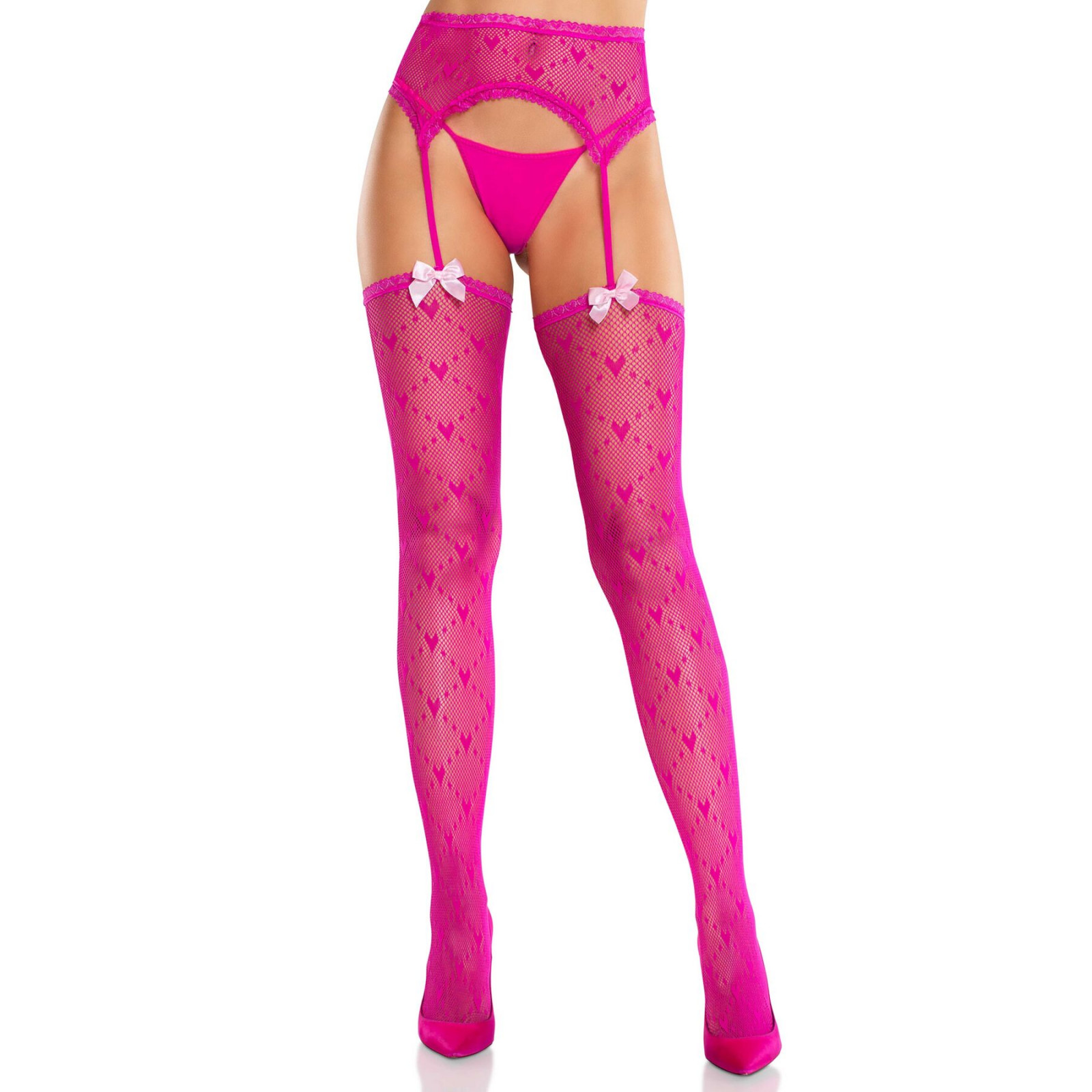 Колготки-панчохи Leg Avenue Heart Garterbelt Stockings One Size Magenta