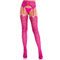 Колготки-панчохи Leg Avenue Heart Garterbelt Stockings One Size Magenta — Переглянути зображення 1