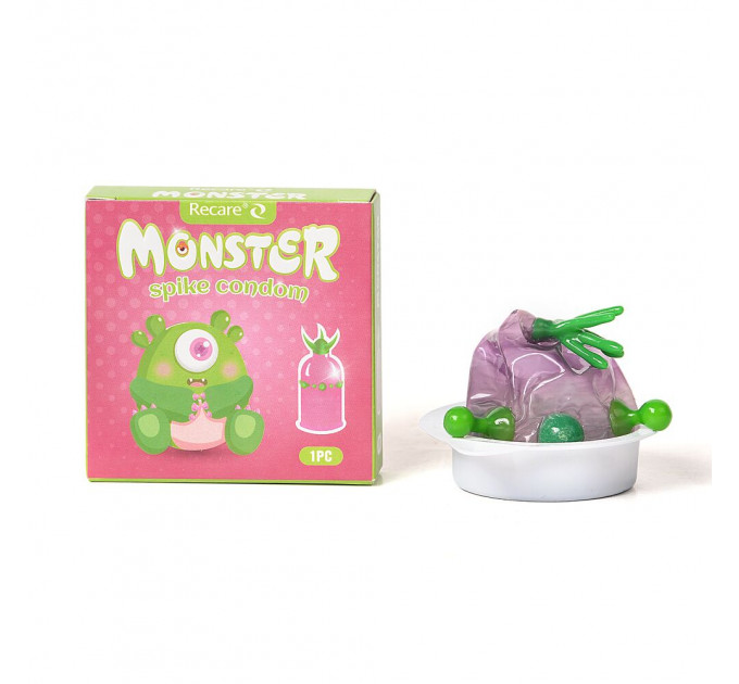 Насадка на член Recare Green Monster Spike Condom (презерватив з рядом кульок і вусиками на кінчику)
