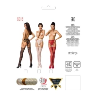 Сітчасті панчохи-стокінги Passion S016 One Size, Red, імітація ажурного пояса з гартерами — Переглянути зображення 5