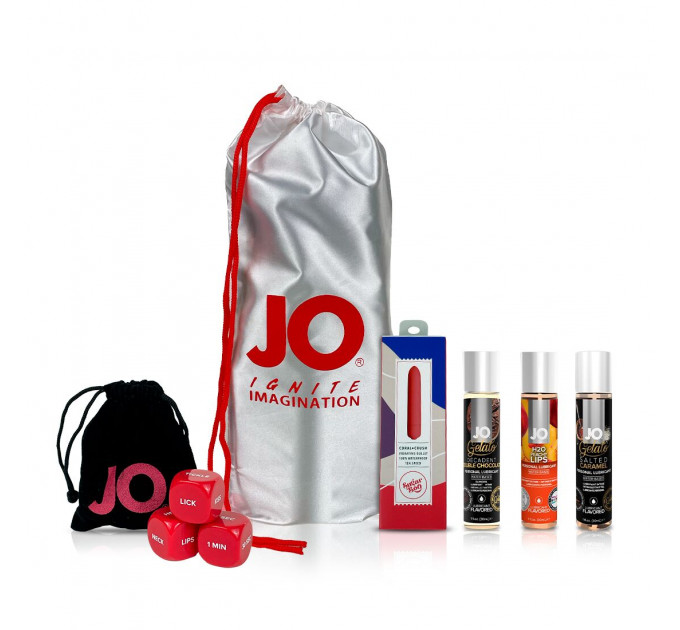 Набір «Персиковий десерт», 3 смакові змазки System JO, віброкуля SugarBoo, кубики System JO