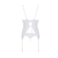 Корсет с пажами, трусики с ажурным декором и открытым шагом Passion URSULA CORSET S/M, white