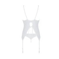 Корсет із пажами Passion URSULA CORSET S/M, White, трусики з ажурним декором та відкритим кроком — Переглянути зображення 4