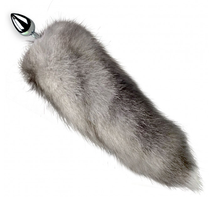 Металева анальна пробка з хвостом із натурального хутра Art of Sex size M Artctic fox