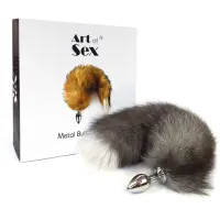 Металева анальна пробка з хвостом із натурального хутра Art of Sex size M Artctic fox — Переглянути зображення 4