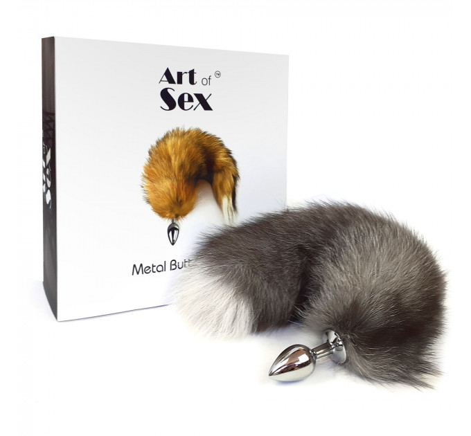 Металева анальна пробка з хвостом із натурального хутра Art of Sex size M Artctic fox