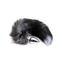 Металева анальна пробка Лисячий хвіст Alive Black And White Fox Tail L, діаметр 3,9 см — Переглянути зображення 2