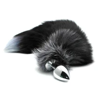 Металева анальна пробка Лисячий хвіст Alive Black And White Fox Tail L, діаметр 3,9 см — Переглянути зображення 1