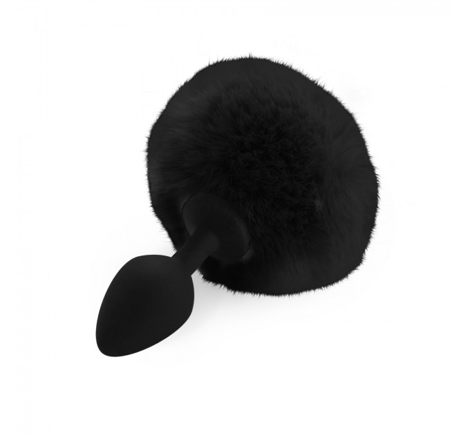 Силіконова анальна пробка М Art of Sex - Silicone Butt plug Rabbit Tail Black, діаметр 3,5 см