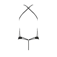 Боді з відкритим доступом Passion TASMINA BODY S/M, black, екошкіра, шнурівки, ажурні мережива — Переглянути зображення 4