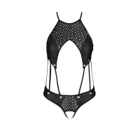 Боді з відкритим доступом Passion TASMINA BODY S/M, black, екошкіра, шнурівки, ажурні мережива — Переглянути зображення 3