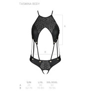 Боди с открытым доступом Passion TASMINA BODY S/M, black, экокожа, шнуровки, ажурные кружева