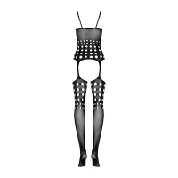 Бодістокінг Obsessive Bodystocking G310 S/M/L, топ, панчохи, підв’язки, круглі вирізи — Переглянути зображення 6