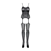 Бодістокінг Obsessive Bodystocking G310 S/M/L, топ, панчохи, підв’язки, круглі вирізи — Переглянути зображення 5