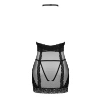 Напівпрозора сорочка з відкритими грудьми Obsessive Lacrisia chemise XS/S, чорна, з чокером