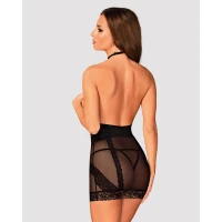 Напівпрозора сорочка з відкритими грудьми Obsessive Lacrisia chemise XS/S, чорна, з чокером — Переглянути зображення 2
