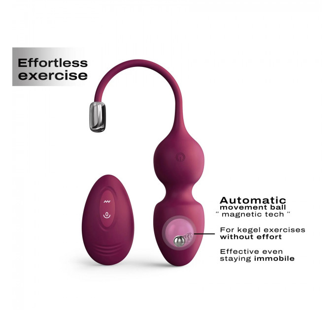 Вагінальні кульки Dorcel LOVE BALLS PLUM, вібрації та рухи внутрішньої кульки, пульт ДК